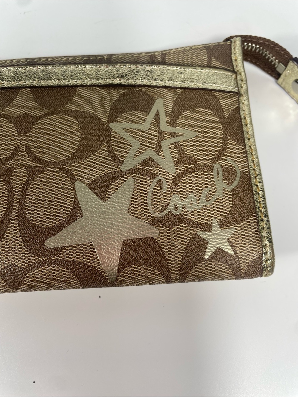 Coach Gold Metallic Pop Star Print Signature Wristlet EUC - Picture 14 of 15